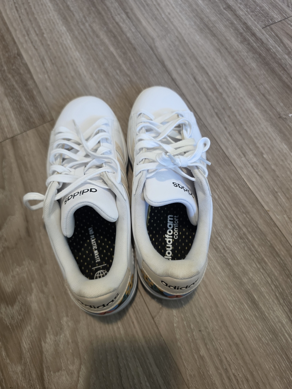 adidas Grand Court Cloudfoam Floral Heel White Sneakers